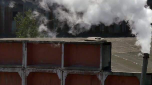 Schoorstenen van fabriek buizen schoorsteen rook. — Stockvideo