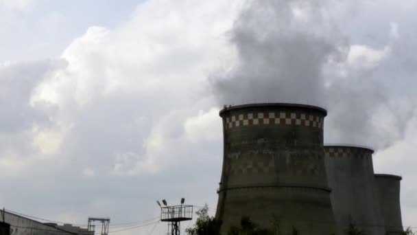 Industrial pipes of plant chimney smoke. — Stock Video