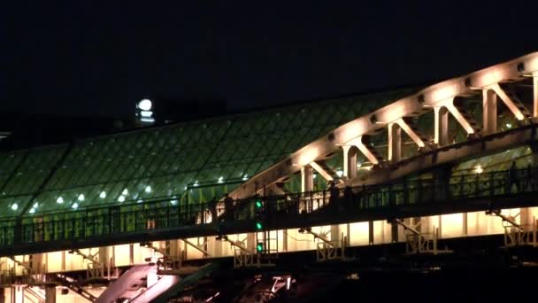 La gente en Pushkinsky Andreyevsky Puente sobre el río en la noche Moscú . — Vídeo de stock