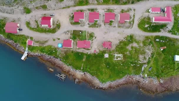 Stts Dalniye Zelentsy in Barents Sea aerial view. — Stock Video