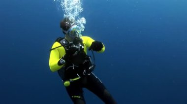 Scuba diver derin sualtı Yüzme.