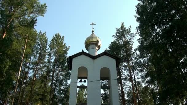 Gilt kopuła klasztoru Nowych Męczenników w miejscu śmierci Romanowa. — Wideo stockowe