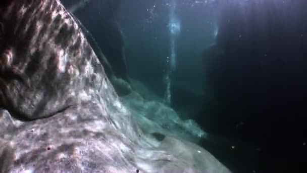 Refracción de la luz solar bajo el agua sobre piedras lisas del río Verzasca . — Vídeos de Stock