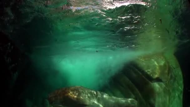 Refracción de la luz solar bajo el agua sobre piedras lisas del río Verzasca . — Vídeos de Stock