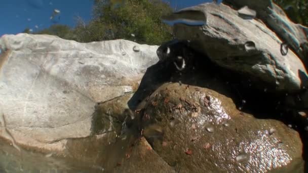 Gouttelettes d'eau sur les caméras vidéo en verre de l'opérateur dans la rivière Verzasca.