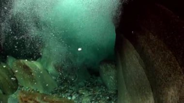 Sualtı görünümünü dağ nehir Verzasca güçlü dip akıntısı.