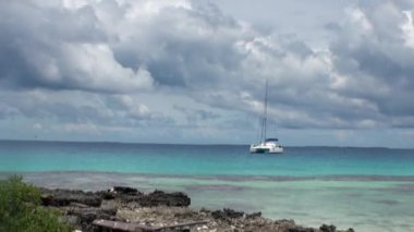 Okyanusta beyaz Katamaran.