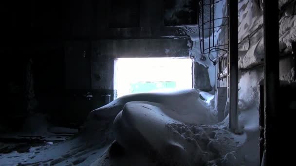 Abandoned factory of underground military base ghost town of Gudym Anadyr-1. — Stock Video