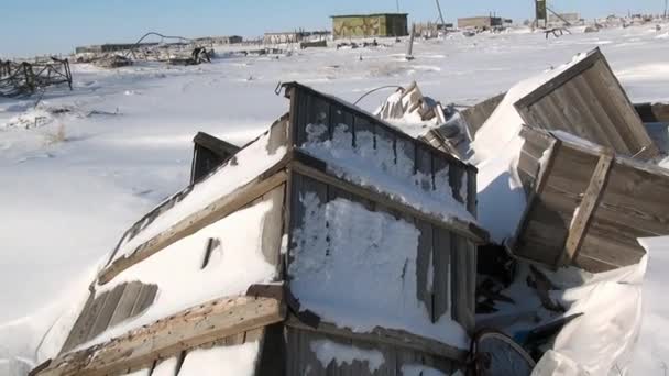 Remains of destroyed a radar station in the former military town. — Stock Video