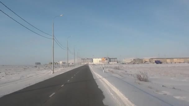 Shooting from the car road in Anadyr city on far north. — Stock Video