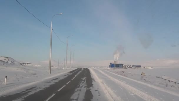 Shooting from the car road in Anadyr city on far north. — Stok Video