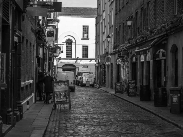 Old Cobblestone Street Historic Temple Bar Dublin Irlandia Czarno Biała — Zdjęcie stockowe