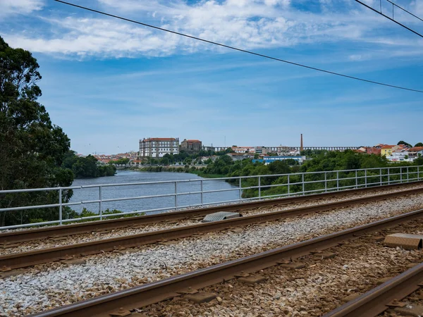 Ferrovie Della Metropolitana Vila Conde Portogallo Guardando Sul Fiume Ave — Foto Stock