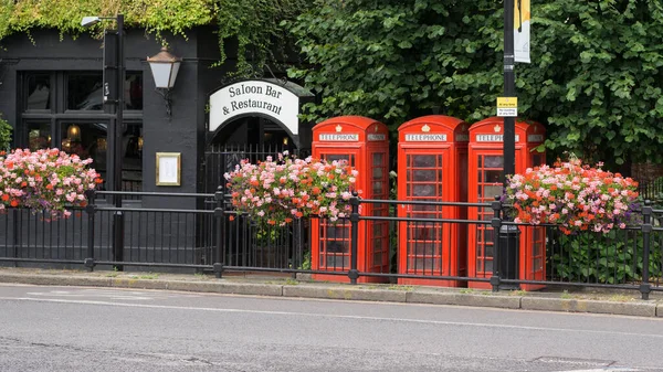 Three Red Telephone Booths Greenwich London England British Telephone Boxes — Stock Photo, Image