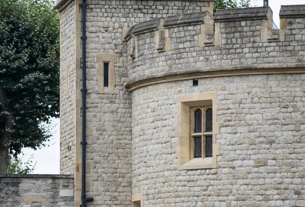 Torre Londres Inglaterra Detalhe Parede Exterior Torre Com Muralhas — Fotografia de Stock