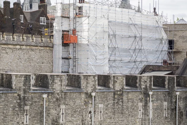 Tower London Anglii Rekonstrukci Lešení Plastové Plachty — Stock fotografie