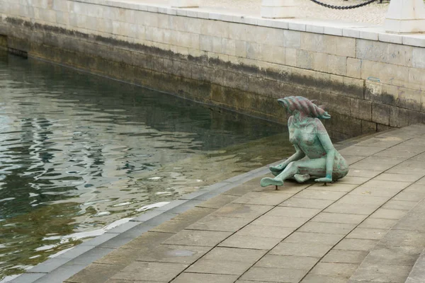 Meerjungfrau Bronzestatue Faro Marina Harbor Algarve Portugal — Stockfoto