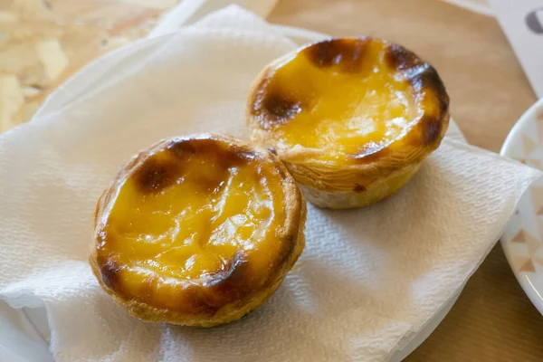 Delicioso Pastel Nata Tartes Tradicionais Portuguesas Prato Café Algarve Portugal — Fotografia de Stock