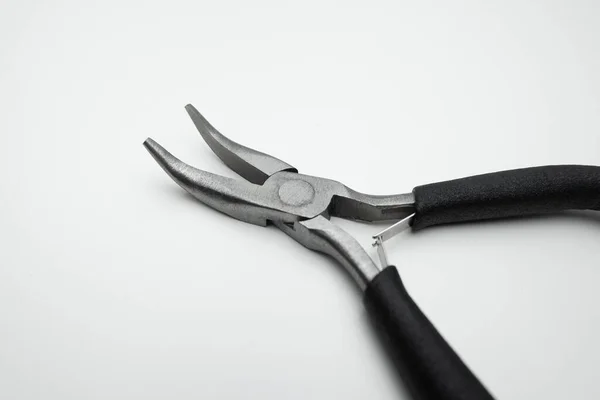 Curved Nose Pliers Steel Black Handles Close White Background — Stock Photo, Image