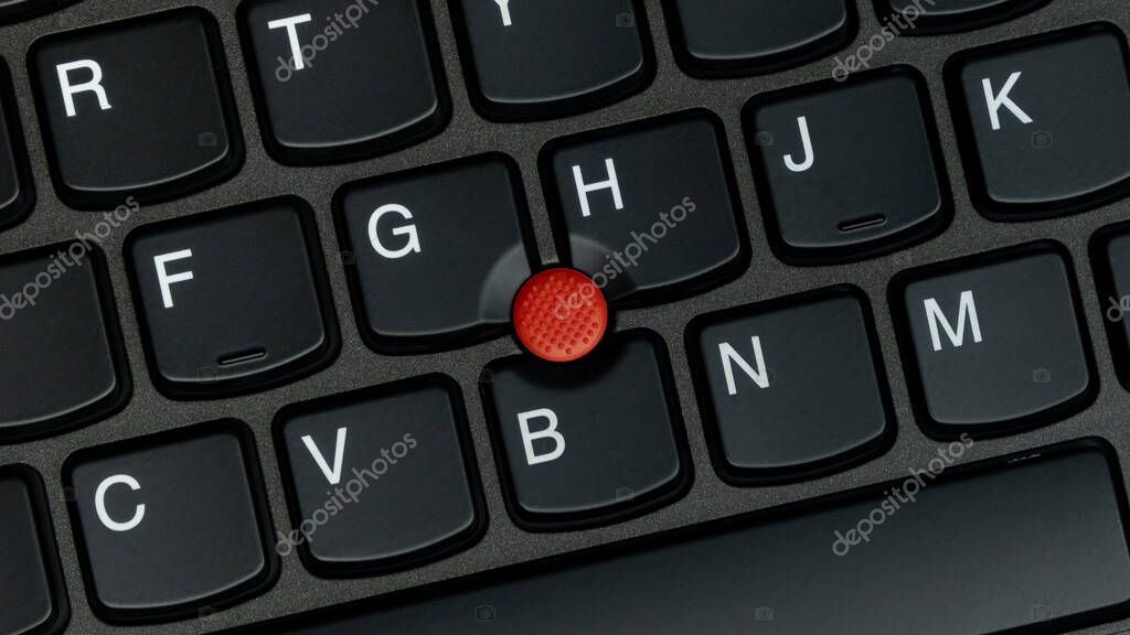 ThinkPad X260 laptop, close up of trackpoint and keyboard. Top down, overhead shot.