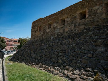 Foz, Porto, Portekiz 'deki eski Napolyon Sao Joao Kalesi' nin taştan dış duvarı..