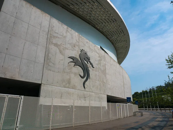 Campo Fútbol Dragon Stadium Porto Portugal Exterior Con Logo Dragón — Foto de Stock