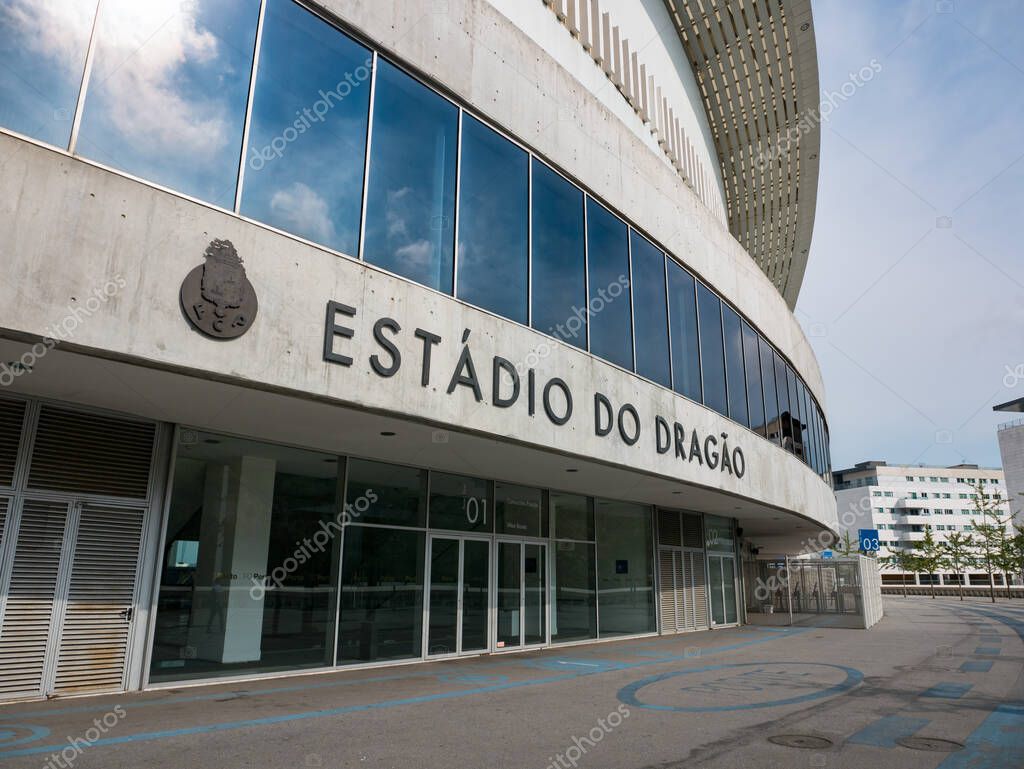 Dragon Stadium / Estadio do Dragao, football ground of Porto FC with sky reflection in glass