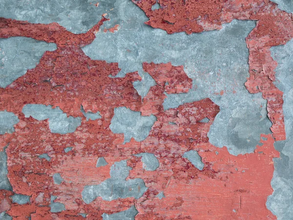 Muro Cemento Grigio Con Peeling Vernice Rossa Intemperie Grunge Texture — Foto Stock