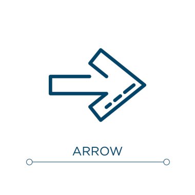 Ok simgesi. Doğrusal vektör çizimi. Taslak ok simgesi vektörü. Web ve mobil uygulamalarda kullanmak için ince çizgi sembolü, logo, yazdırma ortamı.