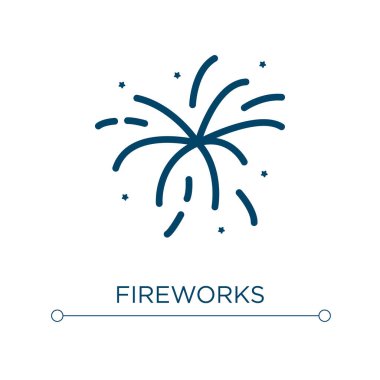 Havai fişek ikonu. Doğrusal vektör çizimi. Havai fişek ikon vektörünü özetle. Web ve mobil uygulamalarda kullanmak için ince çizgi sembolü, logo, yazdırma ortamı.