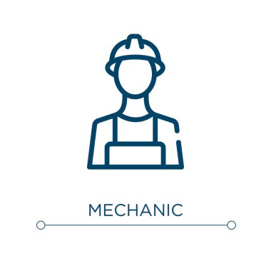 Tamirci ikonu. Doğrusal vektör çizimi. Taslak mekanik ikon vektörü. Web ve mobil uygulamalarda kullanmak için ince çizgi sembolü, logo, yazdırma ortamı.