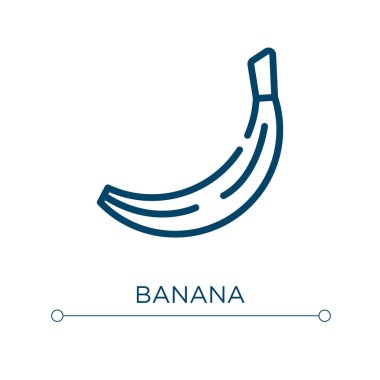 Muz ikonu. Doğrusal vektör çizimi. Ana hatlı muz ikonu vektörü. Web ve mobil uygulamalarda kullanmak için ince çizgi sembolü, logo, yazdırma ortamı.