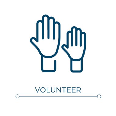 Gönüllü simgesi. Doğrusal vektör çizimi. Taslak gönüllü ikon vektörü. Web ve mobil uygulamalarda kullanmak için ince çizgi sembolü, logo, yazdırma ortamı.