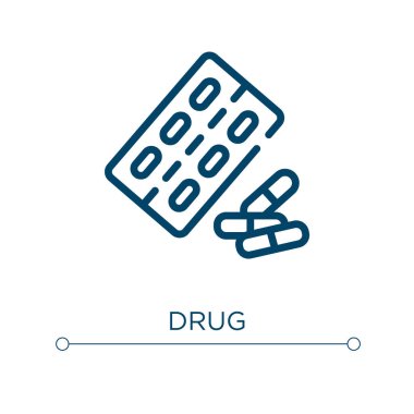 Uyuşturucu ikonu. Doğrusal vektör çizimi. Taslak uyuşturucu ikonu vektörü. Web ve mobil uygulamalarda kullanmak için ince çizgi sembolü, logo, yazdırma ortamı.