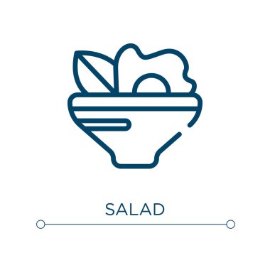 Salata ikonu. Doğrusal vektör çizimi. Ana hatlı salata ikonu vektörü. Web ve mobil uygulamalarda kullanmak için ince çizgi sembolü, logo, yazdırma ortamı.