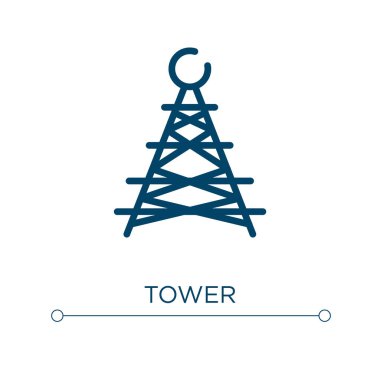 Kule simgesi. Doğrusal vektör çizimi. Taslak kule ikon vektörü. Web ve mobil uygulamalarda kullanmak için ince çizgi sembolü, logo, yazdırma ortamı.