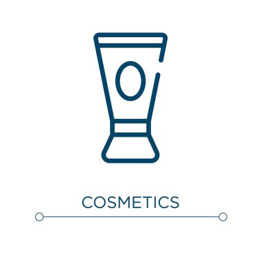 Kozmetik ikonu. Doğrusal vektör çizimi. Taslak kozmetik ikon vektörü. Web ve mobil uygulamalarda kullanmak için ince çizgi sembolü, logo, yazdırma ortamı.