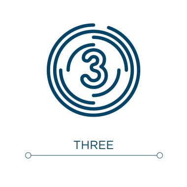 Üç ikon. Doğrusal vektör çizimi. Ana hatlı üç simge vektörü. Web ve mobil uygulamalarda kullanmak için ince çizgi sembolü, logo, yazdırma ortamı.