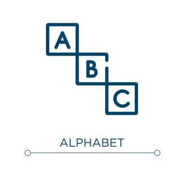 Alfabe simgesi. Doğrusal vektör çizimi. Taslak alfabe simgesi vektörü. Web ve mobil uygulamalarda kullanmak için ince çizgi sembolü, logo, yazdırma ortamı.