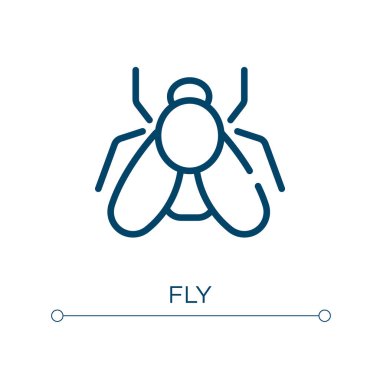 Sinek ikonu. Doğrusal vektör çizimi. Taslak sinek ikon vektörü. Web ve mobil uygulamalarda kullanmak için ince çizgi sembolü, logo, yazdırma ortamı.