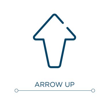 İkonun üstüne ok at. Doğrusal vektör çizimi. Taslak ok ikon vektörünü yükselt. Web ve mobil uygulamalarda kullanmak için ince çizgi sembolü, logo, yazdırma ortamı.