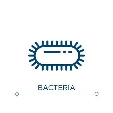 Bakteri simgesi. Doğrusal vektör çizimi. Ana hatlı bakteri simgesi vektörü. Web ve mobil uygulamalarda kullanmak için ince çizgi sembolü, logo, yazdırma ortamı.