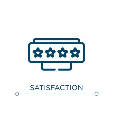 Memnuniyet simgesi. Doğrusal vektör çizimi. Taslak tatmin ikonu vektörü. Web ve mobil uygulamalarda kullanmak için ince çizgi sembolü, logo, yazdırma ortamı.