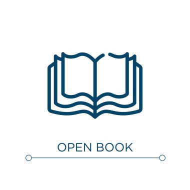 Kitap simgesini aç. Doğrusal vektör çizimi. Açık kitap ikonu vektörünü çiz. Web ve mobil uygulamalarda kullanmak için ince çizgi sembolü, logo, yazdırma ortamı.