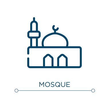 Cami simgesi. Doğrusal vektör çizimi. Taslak cami simgesi vektörü. Web ve mobil uygulamalarda kullanmak için ince çizgi sembolü, logo, yazdırma ortamı.