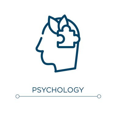 Psikoloji ikonu. Doğrusal vektör çizimi. Taslak psikoloji ikon vektörü. Web ve mobil uygulamalarda kullanmak için ince çizgi sembolü, logo, yazdırma ortamı.