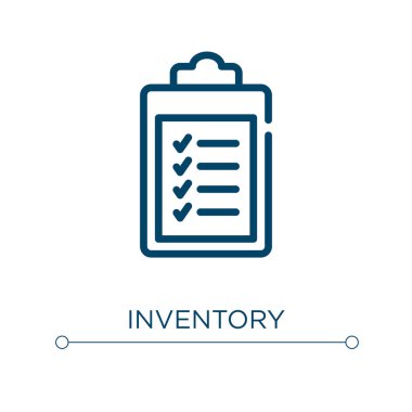 Envanter simgesi. Doğrusal vektör çizimi. Taslak envanter simgesi vektörü. Web ve mobil uygulamalarda kullanmak için ince çizgi sembolü, logo, yazdırma ortamı.