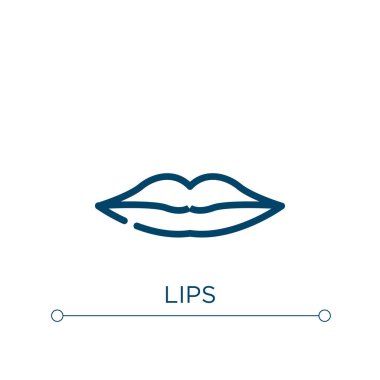 Dudak simgesi. Doğrusal vektör çizimi. Ana hatlı dudak simgesi vektörü. Web ve mobil uygulamalarda kullanmak için ince çizgi sembolü, logo, yazdırma ortamı.