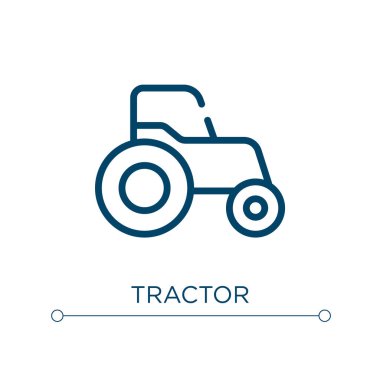 Traktör ikonu. Doğrusal vektör çizimi. Taslak traktör ikon vektörü. Web ve mobil uygulamalarda kullanmak için ince çizgi sembolü, logo, yazdırma ortamı.