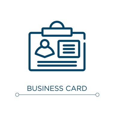 Kartvizit ikonu. Doğrusal vektör çizimi. Taslak kartvizit ikon vektörü. Web ve mobil uygulamalarda kullanmak için ince çizgi sembolü, logo, yazdırma ortamı.